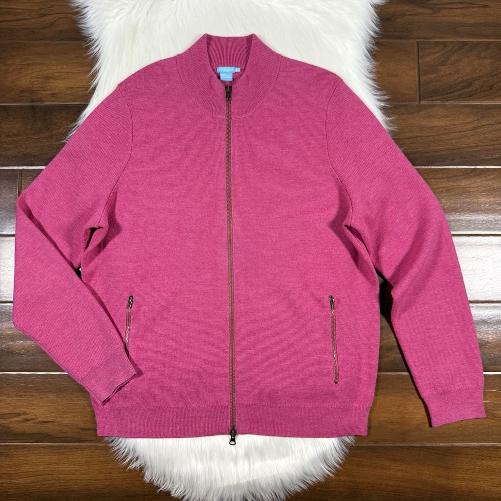 J. McLaughlin Men's Size XL Pink Italian Merino Wool Full Zip‎ Sweater Jacket